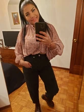 KPYTOMOA 2020 mujeres de moda estampado de Cachemira pantalones blusas manga linterna bajo elástico camisas Chic Tops