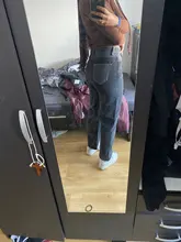 Pantalones vaqueros de estilo Boyfriend para mujer, pantalón de retazos suelto de cintura alta con bolsillos, vaqueros de camal ancho rasgados rectos