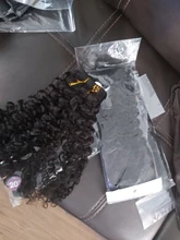 Mongol Afro rizado Pelo Rizado de la onda de agua 3 mechones con cierre cabello humano brasileño armadura paquete negro las mujeres XISHIXIU