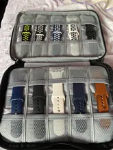 Caja organizadora de relojes de viaje con 18 ranuras para Apple Watch, caja de almacenamiento de correa de reloj, doble capa