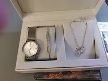 IBSO- Conjunto de reloj de cuarzo para mujer, conjunto de pulsera, collar y reloj de diseño de cristales, conjunto de joyería femenina, conjunto de plata a la moda,Regalo del dia de la madre