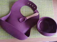 Tazón de silicona para bebé, juego de Baberos antideslizantes, Placa de succión para niños, manija de madera silicona, cuchara, baberos, vajilla de alimentación de bebé