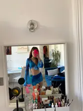 Kliou-Conjunto de Top + falda con lazo de malla para mujer, conjunto a juego de manga larga acampanada, conjunto de 2 piezas con cordón informal para fiesta y Club