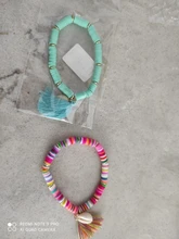 Tobillera Bohemian con borlas Multicolor para mujer, joyería con cuentas acrílicas, cadena elástica para tobillo, cadena para pierna