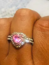Modyle-anillos de boda con corazón para mujer, Color plata, cristal rosa, circonita elegante de lujo, anillos joyas regalos de compromiso