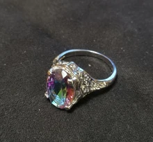 FDLK-Anillo de aleación de Estilo Vintage para mujer, sortija de compromiso de Color arcoíris místico, corte ovalado, regalo de cumpleaños, anillo de compromiso de boda