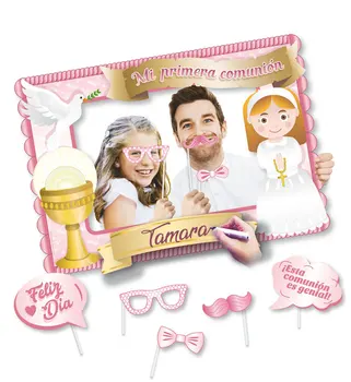 

Photocall Communion Girl with flat setting and Accessories-Details and wedding gifts for guests, Holy Communion, October birthday party supply