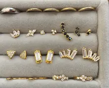 Canner 1 par 925 pendientes tipo botón de plata fina para las mujeres joyería fina hélice lindo pequeño Piercing para cartílago pendientes de botón pendientes W5