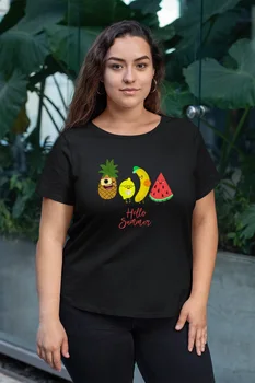 Angemiel Wear Hello Summer Tropical Black Women Cotton Large Size T-Shirt 
Angemiel Wear Hello Summer Tropical Black Women Cotton Large Size T-Shirt