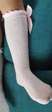 Calcetines de algodón suave para niños pequeños, pajarita grande chicas hasta la rodilla, largos, de encaje