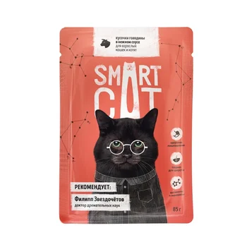 Smart Cat canned food for adult cats and kittens pieces of beef in tender sauce 0,085 kg 24 PCs
Smart Cat canned food for adult cats and kittens pieces of beef in tender sauce 0,085 kg 24 PCs