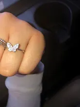 ANENJERY-anillo mariposa abertura para mujer, de Plata de Ley 925, Simple Flash, CZ, personalidad, viento fresco, regalo de San Valentín, S-R346