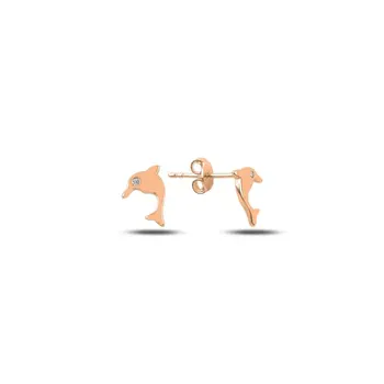 

Angemiel 925 Silver Zircon Stone Dolphin Fish Earrings-Rose Gold Plated