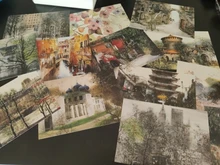12 unids/set hermoso paisaje pintura postales chino tinta pintura postales de arte