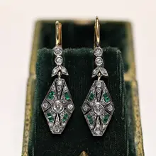 ART DECO STYLE 14K GOLD NEW MADE NATURAL DIAMOND AND CALIBER EMERALD EARRING ART DECO STYLE 14K GOLD NEW MADE NATURAL DIAMOND AND CALIBER EMERALD EARRING