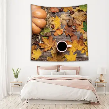 Tapestry Pumpkin 6chestnuts Pinecones Leaves and Cup of Coffee on Wooden Table Autumn Them Decor Brown
Tapestry Pumpkin 6chestnuts Pinecones Leaves and Cup of Coffee on Wooden Table Autumn Them Decor Brown