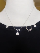 Conjunto de joyas nupciales para boda, collares, pendientes y anillos de flores de cerezo de cristal rosa de plata de ley 2019 para mujer 925