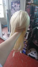 MEIFAN-peluca corta de Cosplay para hombre cabello liso de Lolita, fibra de alta temperatura, largo sintético, Rubio claro, coleta
