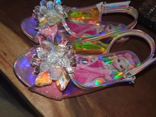Zapatos de fiesta para niñas, sandalias de princesa de cuero, cristales brillantes, diamantes de imitación, nudo, Elsa, regalo de Navidad