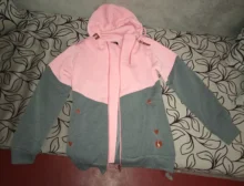 Hoodied Sweatshirt Jackets Womens Ladies Spring Patchwork Long-Style Casual Buttocks