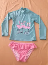 Conjunto de traje de baño de flamenco para niña, conjunto de 2 piezas de protección solar, conjunto de protección contra sarpullido, playera de manga larga para niña 2020