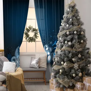 Decorative Balls Pine Tree Branches Stars Sparkles in Snow on Celebration Theme Blue White Curtain
Decorative Balls Pine Tree Branches Stars Sparkles in Snow on Celebration Theme Blue White Curtain
