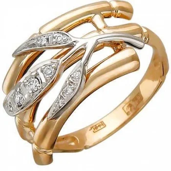 Esthete ring of leaves with cubic zirconia from combined gold
Esthete ring of leaves with cubic zirconia from combined gold