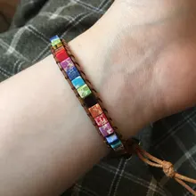 RINHOO pulsera de Chakra, joyería hecha a mano, piedras naturales Multicolor tubo cuentas brazalete pulsera de cuero, pulseras para parejas regalos