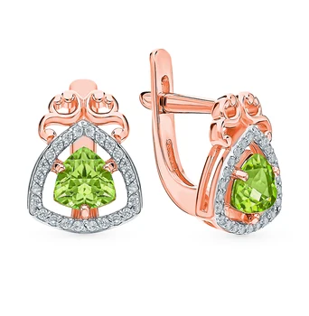 Gold earrings with хризолитом and cubic zirconia sunlight sample 585 
Gold earrings with хризолитом and cubic zirconia sunlight sample 585