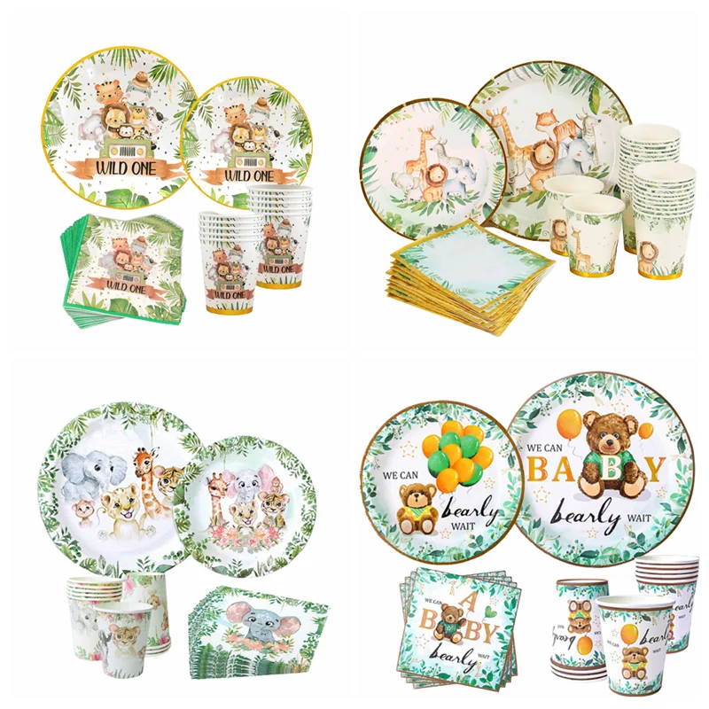 Набор одноразовой посуды в стиле джунглей для детей мальчиков и девочек