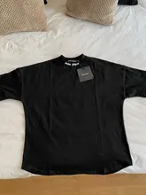 Palm Angels carta logotipo Unisex de los hombres las mujeres AMANTES DE Estilo de pareja de moda de algodón de manga corta de cuello redondo Camiseta novio regalo