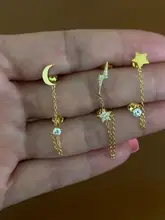 Pendientes Piercing Plata de primera ley para mujer, aretes, Plata esterlina 925, purpurina, estilo minimalista, con broche de Luna, aniversario, boda