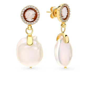 Silver earrings with cubic zirconia, pearls and stone sunlight sample 925 
Silver earrings with cubic zirconia, pearls and stone sunlight sample 925