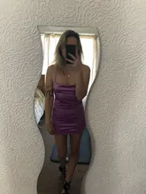 Púrpura vestido Correa Mini vestido de satén sensual, sin espalda, Cruz Bodycon vendaje fiesta vestido túnica ropa vintage dropshipping. Exclusivo.
