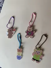 Llaveros de dibujos animados de cereza, Ángel y oso, funda de Metal para auriculares, colgante para chicas, mochila para estudiantes, baratijas de dibujos animados, joyería Kawaii