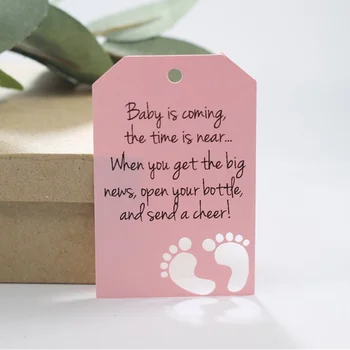 

Design Baby is Coming Tags-Open Your Bottle and Send a Cheer-Custom Thank You Shower Labels-Baby Feet Tags-Wine Bottle Favors