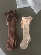 Calcetines de algodón para bebé, niño y niña, medias de hasta la rodilla para recién nacido, medias elásticas con lazo de algodón sólido para otoño e invierno, calentador de piernas de 0 a 3 años