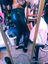 ATHVOTAR de talla grande negro de cuero de PU de las mujeres Leggings cintura alta negro de cuero de la PU de Legging pantalones de piel de moda de las mujeres