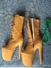 Leecabe-zapatos de baile de barra, plataforma de tacón alto con materiales de ante, zapatps de tacón con cubierta, Pole dancing, novedad, 20CM