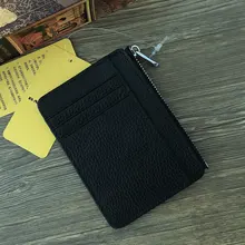 Tarjetero de cuero con cremallera para hombre y mujer, cartera Unisex delgada, tarjetero