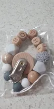 Nombre personalizado de cuentas para masticar de madera de haya, pinzas de chupete, soporte de cadena, cadenas para chupete, juguete para la dentición del bebé