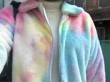 IAMSURE-abrigo de piel sintética con tinte dibujo degradado para mujer, ropa de calle coreana, abrigo de piel de conejo informal de talla grande, moda femenina, abrigos de peluche