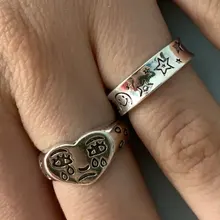 Anillo abierto con cara llorona para mujer, sortija ajustable de Color plateado antiguo, diseño geométrico, con caras y lágrimas