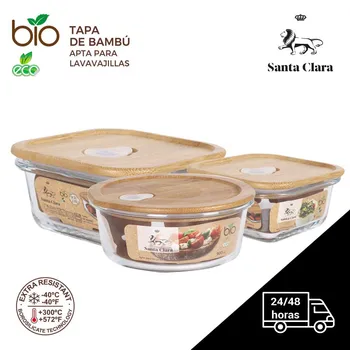 Pack of 3 tuppers with bamboo cover - 18 cm - Santa Clara 
Pack of 3 tuppers with bamboo cover - 18 cm - Santa Clara