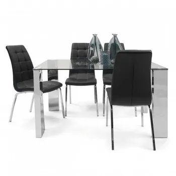 Dining Set KARINA II Table 140x90 cm crystal and 4 chairs leatherette and legs chrome Steel
Dining Set KARINA II Table 140x90 cm crystal and 4 chairs leatherette and legs chrome Steel
