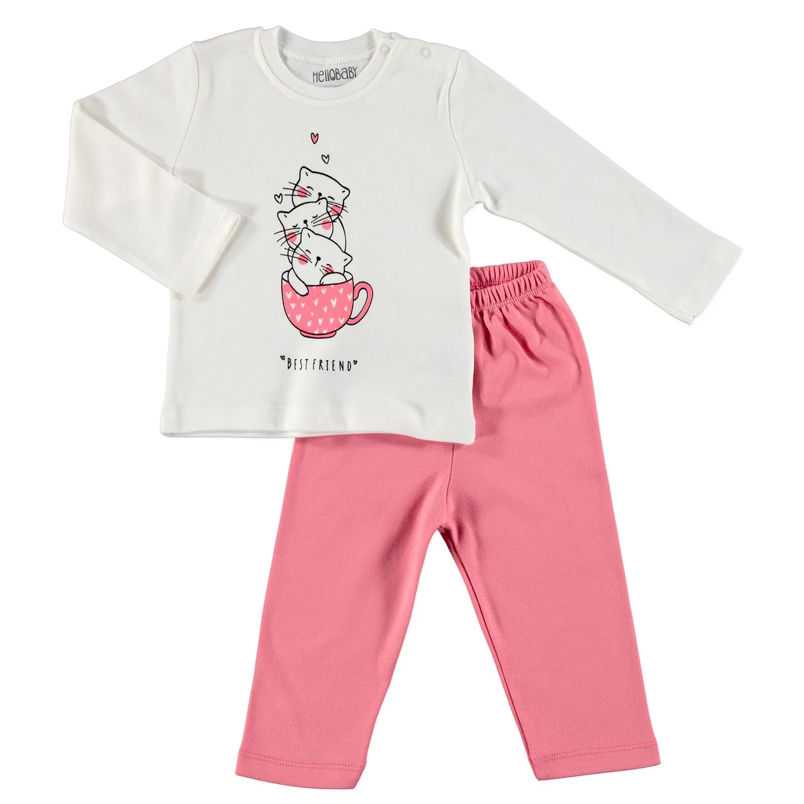 

ebebek HelloBaby Printed Interlock Long Sleeve Ribbed Snap Neck Single Baby Pajama Set