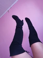 Zapatos de tacón alto hasta el muslo para mujer, botas por encima de la rodilla con cordones de cuero de ante a la moda, talla grande, invierno, 2021