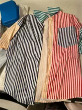 Joskaa-Blusa informal de verano a rayas con manga corta, camisa holgada con botones para mujer, 2021