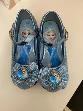 Zapatos de cuero, de tacón alto y de la princesa Elsa para niñas, sandalias para niños, sandalias de fiesta, calzado para niñas, tallas 24-36