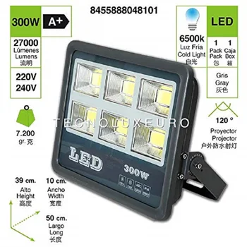 300W Floodlight Led Foco Proyector Led para Exterior 6500k luz fria IP66 gris Clase de eficiencia energética A++
300W Floodlight Led Foco Proyector Led para Exterior 6500k luz fria IP66 gris Clase de eficiencia energética A++